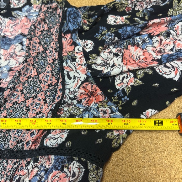 Angie Black Floral Long Kimono Robe Open Front Duster 1X Resort Boho Beach Z - Picture 6 of 7